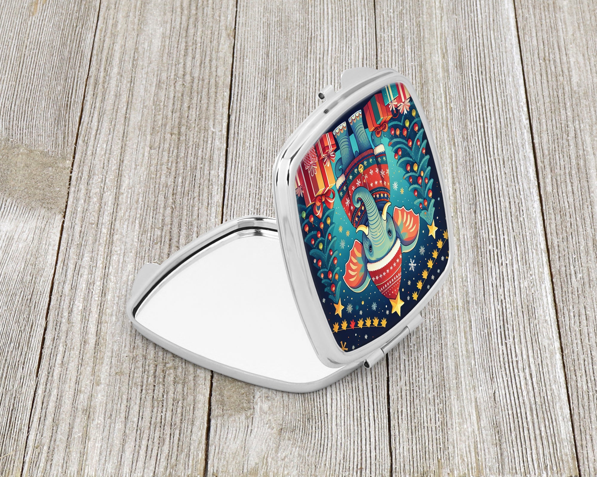 Elephant Christmas Compact Mirror Decorative Travel Makeup Mirror for Women Girls Gifts Pocket Makeup Mirror Folding Handheld