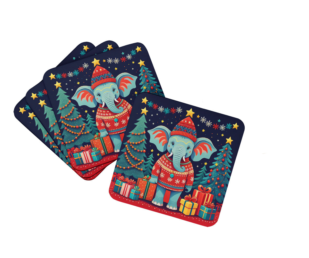 Elephant Christmas Foam Coasters Set of 4 Cup Coasters for Indoor Outdoor, Tabletop Protection, Anti Slip, Mouse pad Material