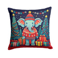 Elephant Christmas Decorative Throw Pillow 18x18 Indoor Outdoor Accent Cushion, Fabric Cover with Insert for Sofa, Bed, Porch & Living Room