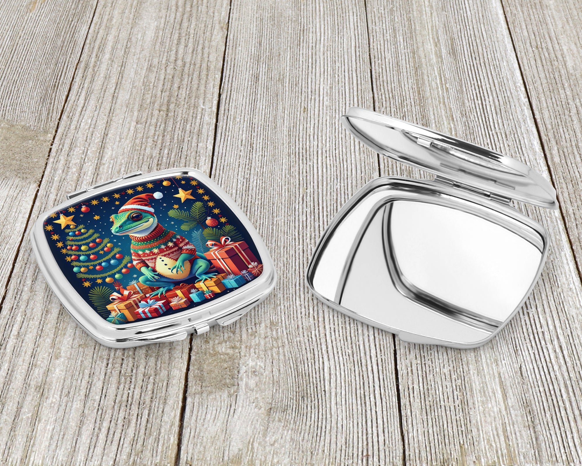 Gecko Christmas Compact Mirror Decorative Travel Makeup Mirror for Women Girls Gifts Pocket Makeup Mirror Folding Handheld