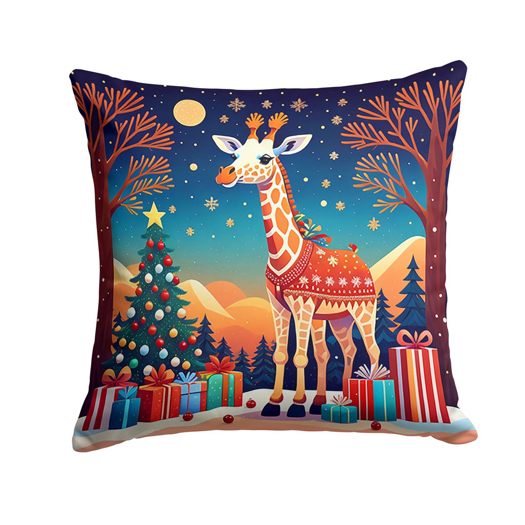 Giraffe Christmas Decorative Throw Pillow 18x18 Indoor Outdoor Accent Cushion, Fabric Cover with Insert for Sofa, Bed, Porch & Living Room