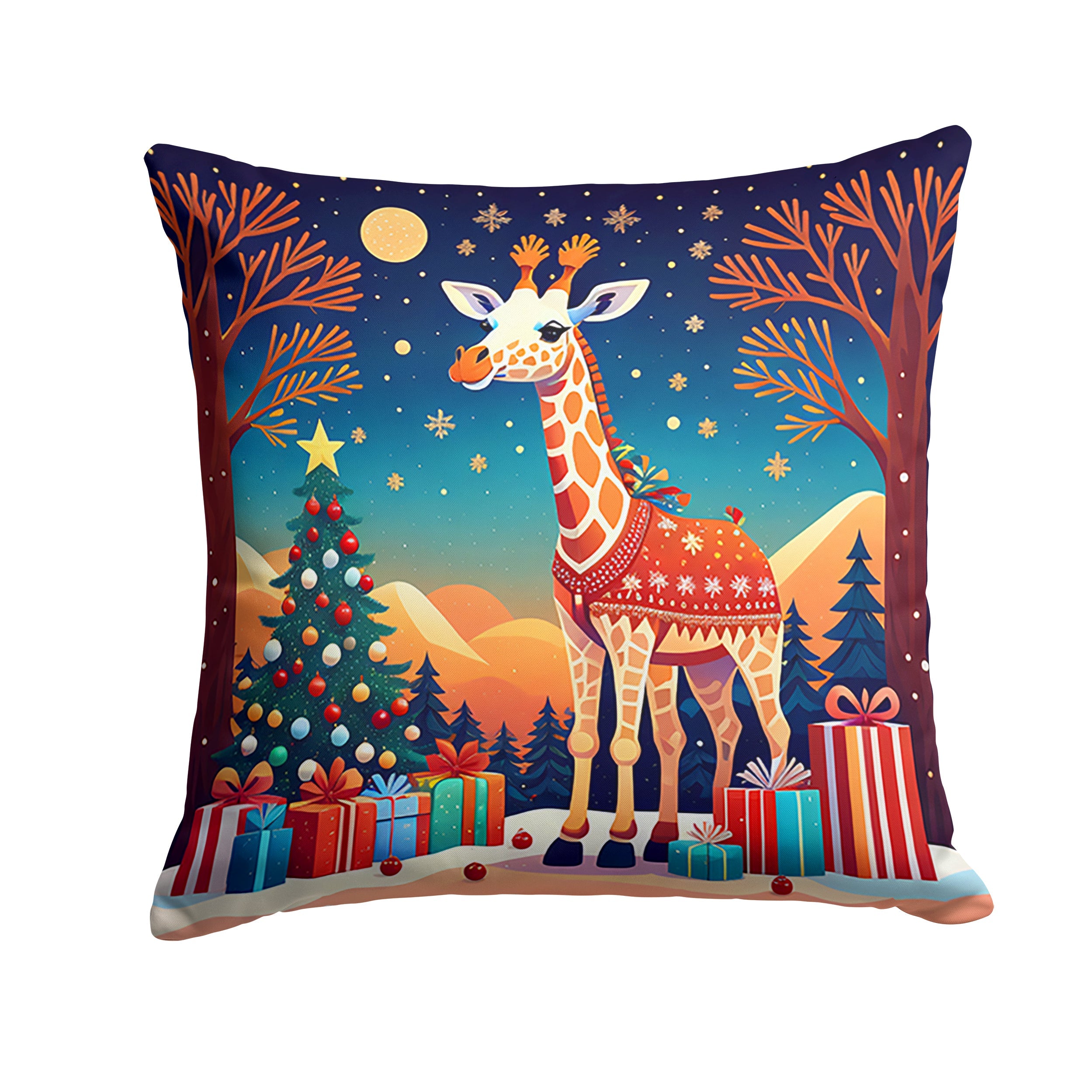 Giraffe Christmas Decorative Throw Pillow 18x18 Indoor Outdoor Accent Cushion, Fabric Cover with Insert for Sofa, Bed, Porch & Living Room