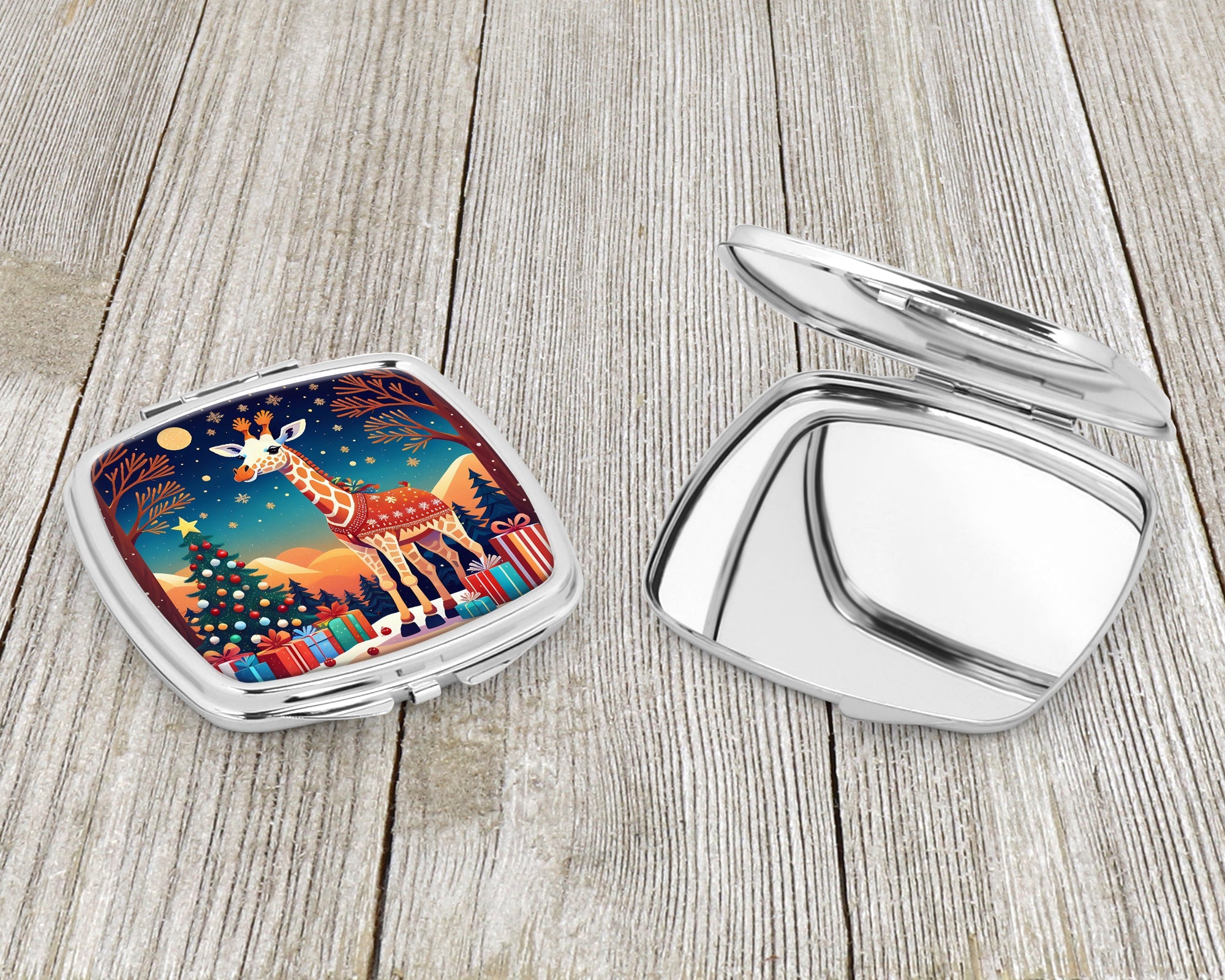 Giraffe Christmas Compact Mirror Decorative Travel Makeup Mirror for Women Girls Gifts Pocket Makeup Mirror Folding Handheld