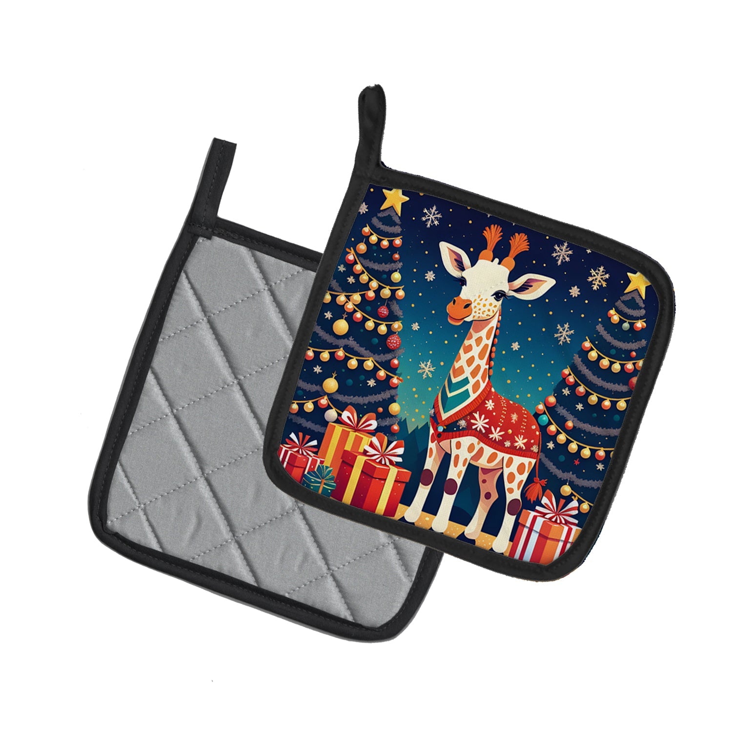 Giraffe Christmas Pot Holder Set of 2 Heat Resistant Quilted Hot Pads 7.5 x 7.5 Inch, Insulated Kitchen Trivets for Cooking & Baking