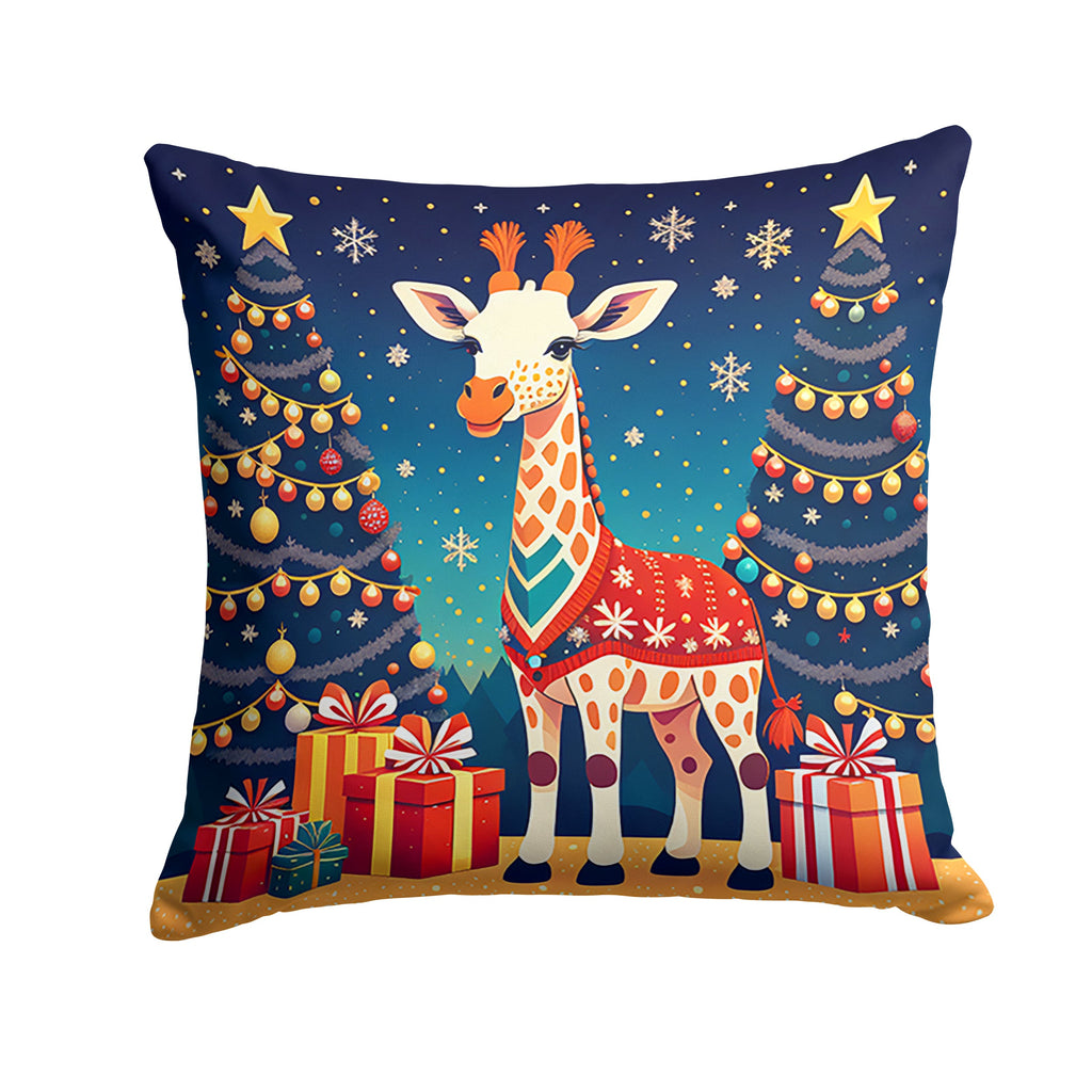 Giraffe Christmas Decorative Throw Pillow 18x18 Indoor Outdoor Accent Cushion, Fabric Cover with Insert for Sofa, Bed, Porch & Living Room