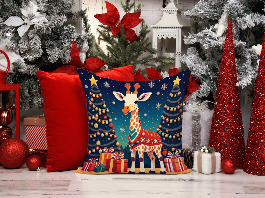 Giraffe Christmas Decorative Throw Pillow 18x18 Indoor Outdoor Accent Cushion, Fabric Cover with Insert for Sofa, Bed, Porch & Living Room