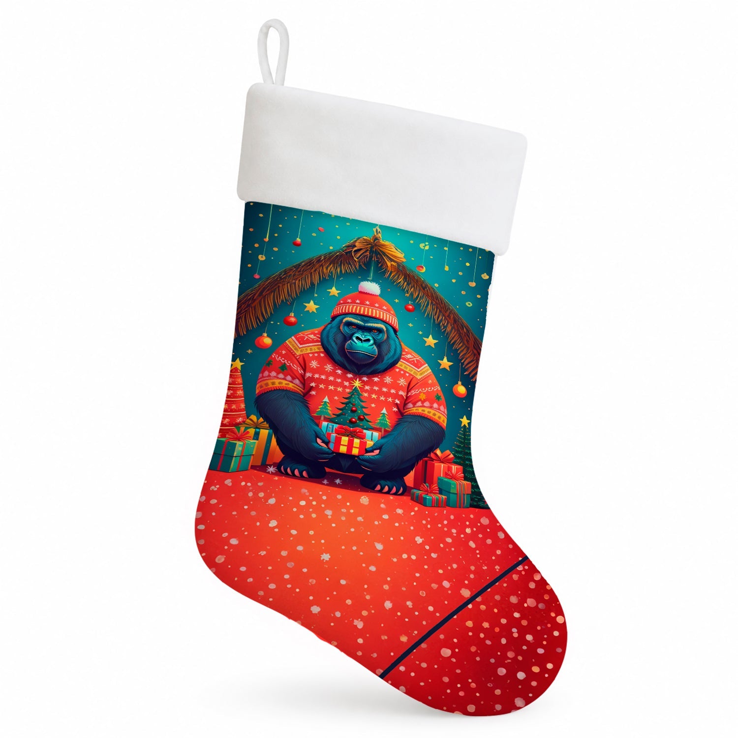 Gorilla Christmas Holiday Stocking Double-Sided Print, Polyester Suede,11x18, Made in USA