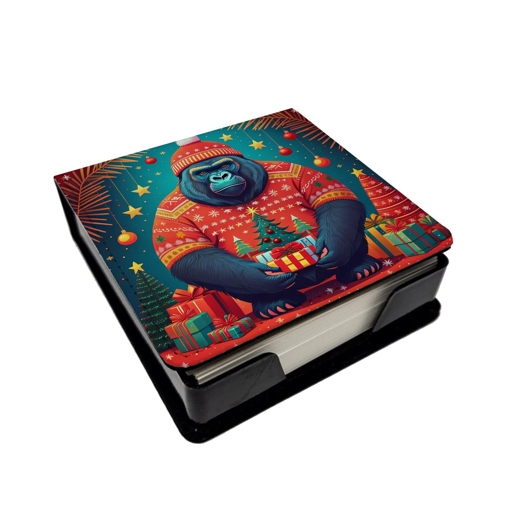 Gorilla Christmas PU Leather Note Paper Holder with Artist-Designed Cover, Desk Accessory, Office Gift