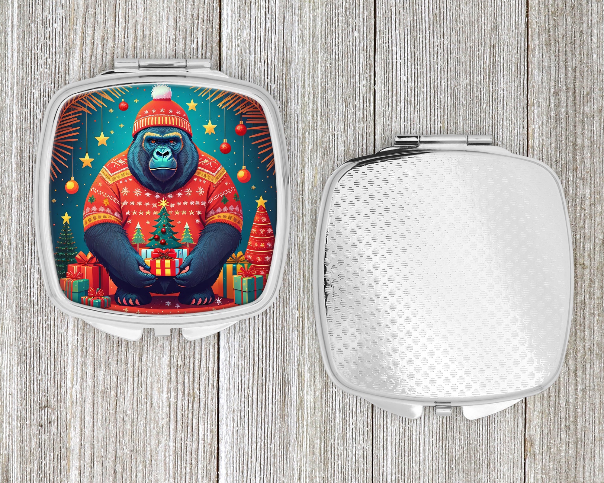 Gorilla Christmas Compact Mirror Decorative Travel Makeup Mirror for Women Girls Gifts Pocket Makeup Mirror Folding Handheld