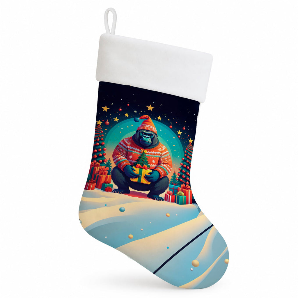 Gorilla Christmas Holiday Stocking Double-Sided Print, Polyester Suede,11x18, Made in USA