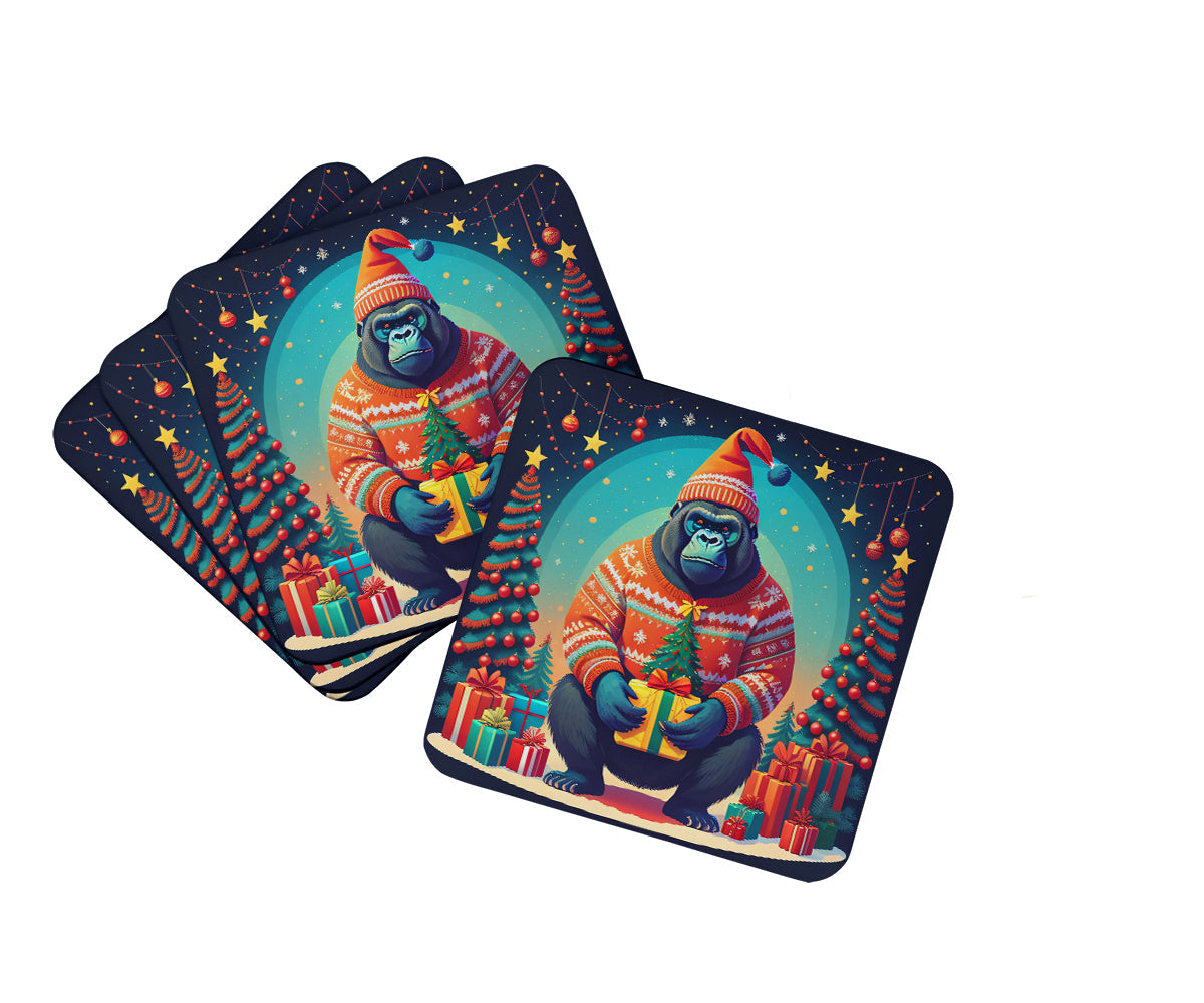 Gorilla Christmas Foam Coasters Set of 4 Cup Coasters for Indoor Outdoor, Tabletop Protection, Anti Slip, Mouse pad Material