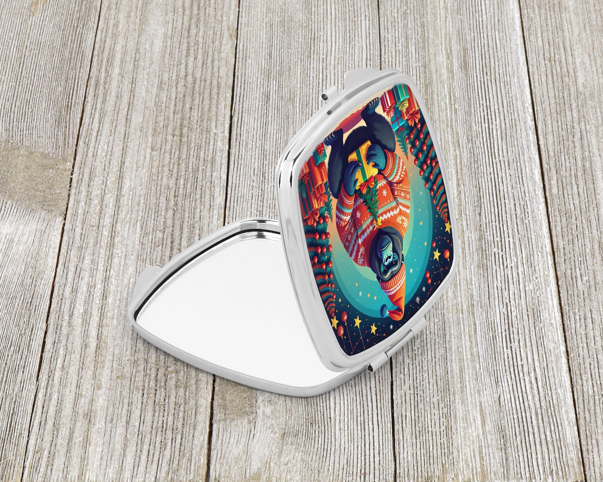 Gorilla Christmas Compact Mirror Decorative Travel Makeup Mirror for Women Girls Gifts Pocket Makeup Mirror Folding Handheld