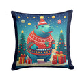 Hippopotamus Christmas Decorative Throw Pillow 14x14 Indoor Outdoor Accent Cushion, Fabric Cover with Insert for Sofa, Bed, Porch & Living Room