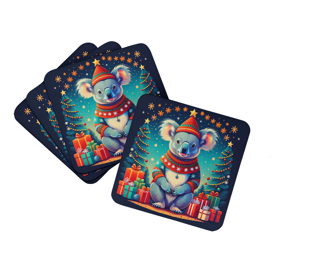 Koala Christmas Foam Coasters Set of 4 Cup Coasters for Indoor Outdoor, Tabletop Protection, Anti Slip, Mouse pad Material
