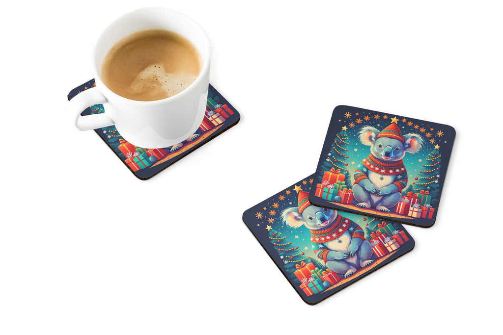 Koala Christmas Foam Coasters Set of 4 Cup Coasters for Indoor Outdoor, Tabletop Protection, Anti Slip, Mouse pad Material