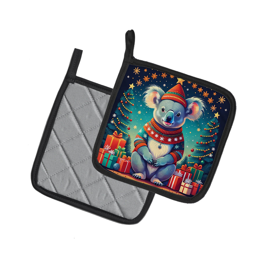 Koala Christmas Pot Holder Set of 2 Heat Resistant Quilted Hot Pads 7.5 x 7.5 Inch, Insulated Kitchen Trivets for Cooking & Baking