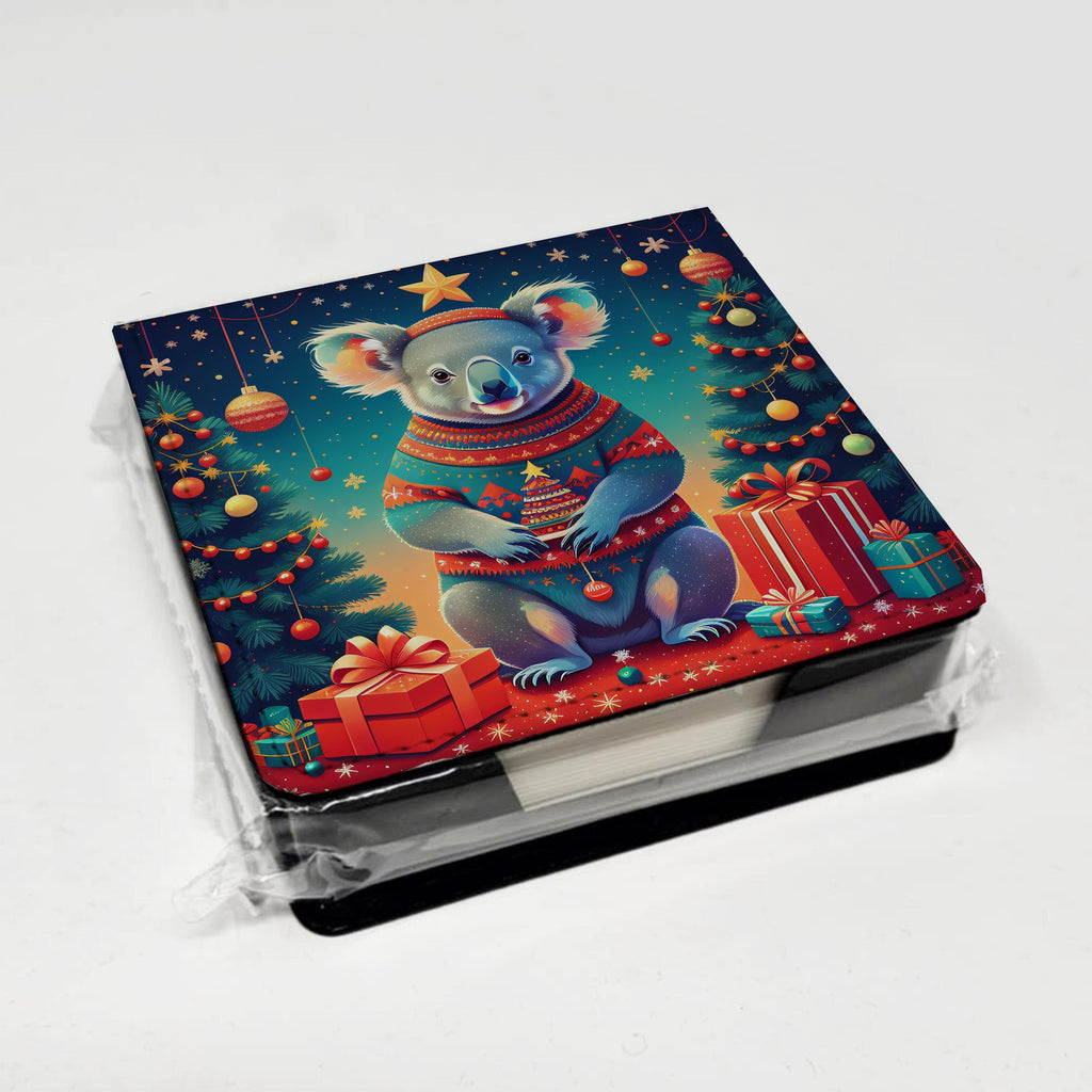 Koala Christmas PU Leather Note Paper Holder with Artist-Designed Cover, Desk Accessory, Office Gift