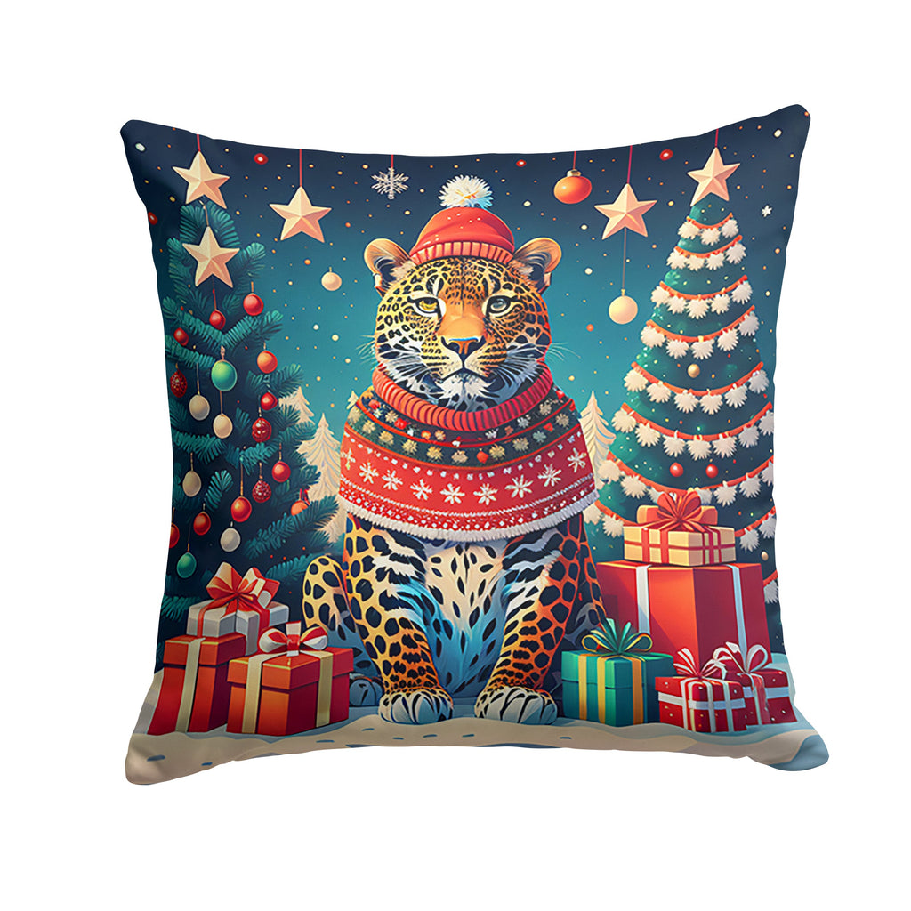 Leopard Christmas Decorative Throw Pillow 14x14 Indoor Outdoor Accent Cushion, Fabric Cover with Insert for Sofa, Bed, Porch & Living Room