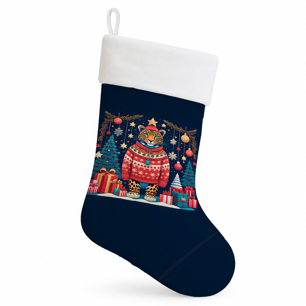 Leopard Christmas Holiday Stocking Double-Sided Print, Polyester Suede,11x18, Made in USA