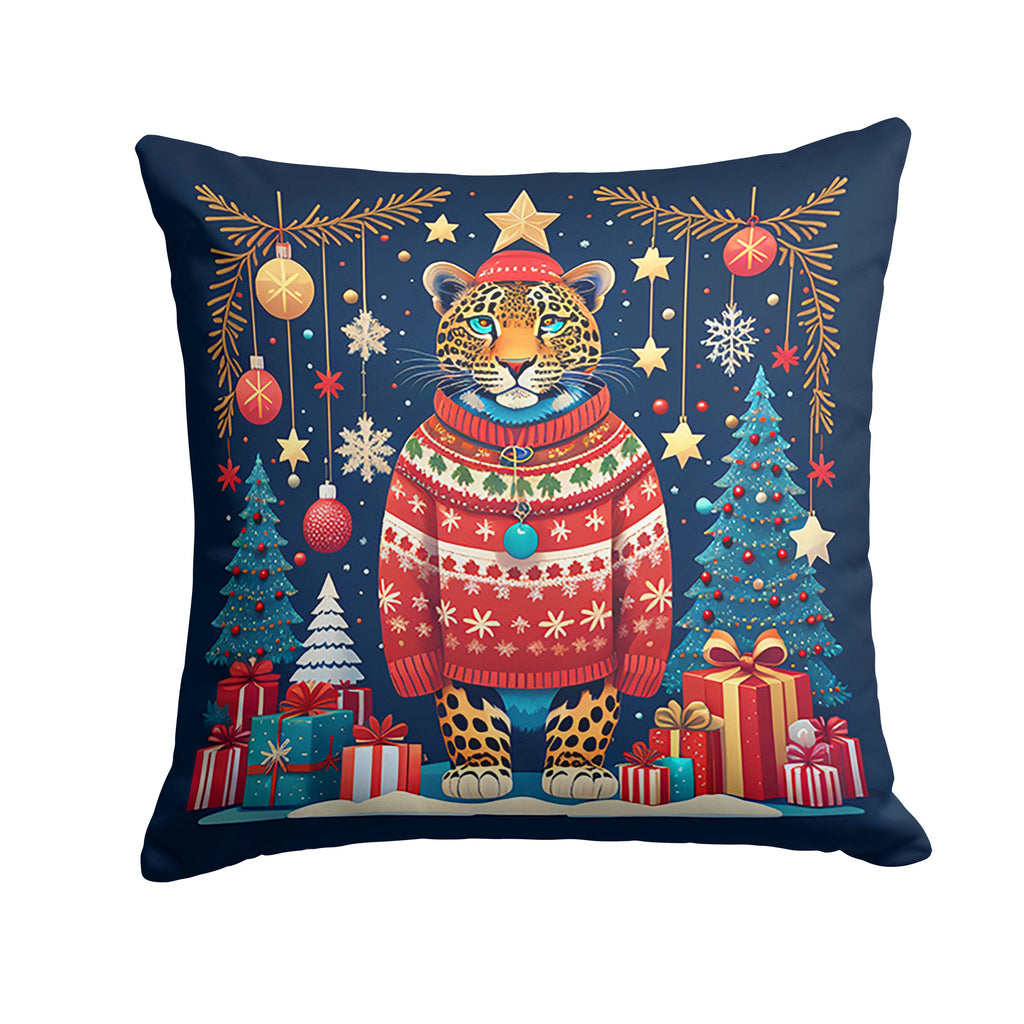 Leopard Christmas Decorative Throw Pillow 14x14 Indoor Outdoor Accent Cushion, Fabric Cover with Insert for Sofa, Bed, Porch & Living Room