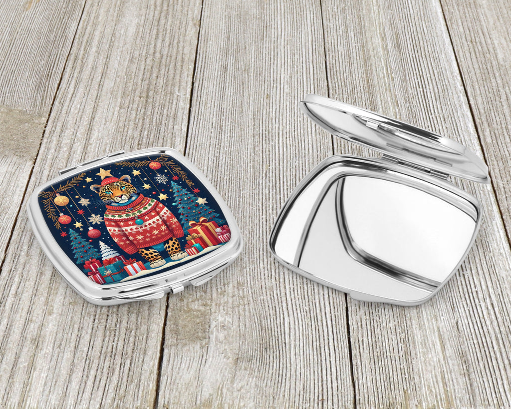 Leopard Christmas Compact Mirror Decorative Travel Makeup Mirror for Women Girls Gifts Pocket Makeup Mirror Folding Handheld