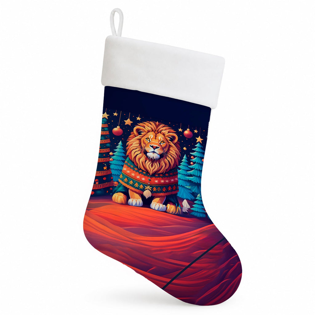 Lion Christmas Holiday Stocking Double-Sided Print, Polyester Suede,11x18, Made in USA