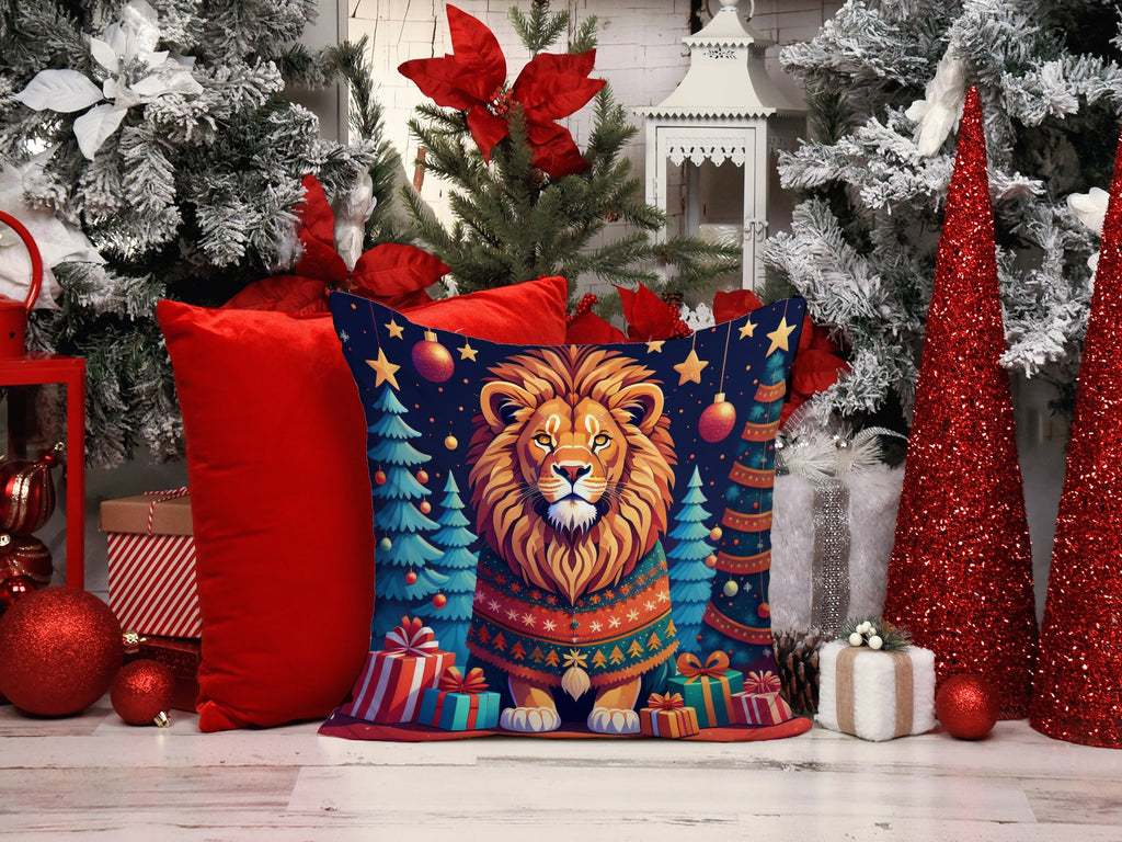 Lion Christmas Decorative Throw Pillow 18x18 Indoor Outdoor Accent Cushion, Fabric Cover with Insert for Sofa, Bed, Porch & Living Room