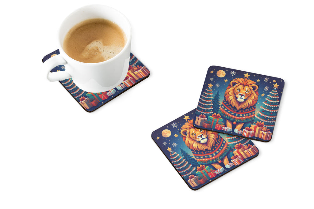 Lion Christmas Foam Coasters Set of 4 Cup Coasters for Indoor Outdoor, Tabletop Protection, Anti Slip, Mouse pad Material