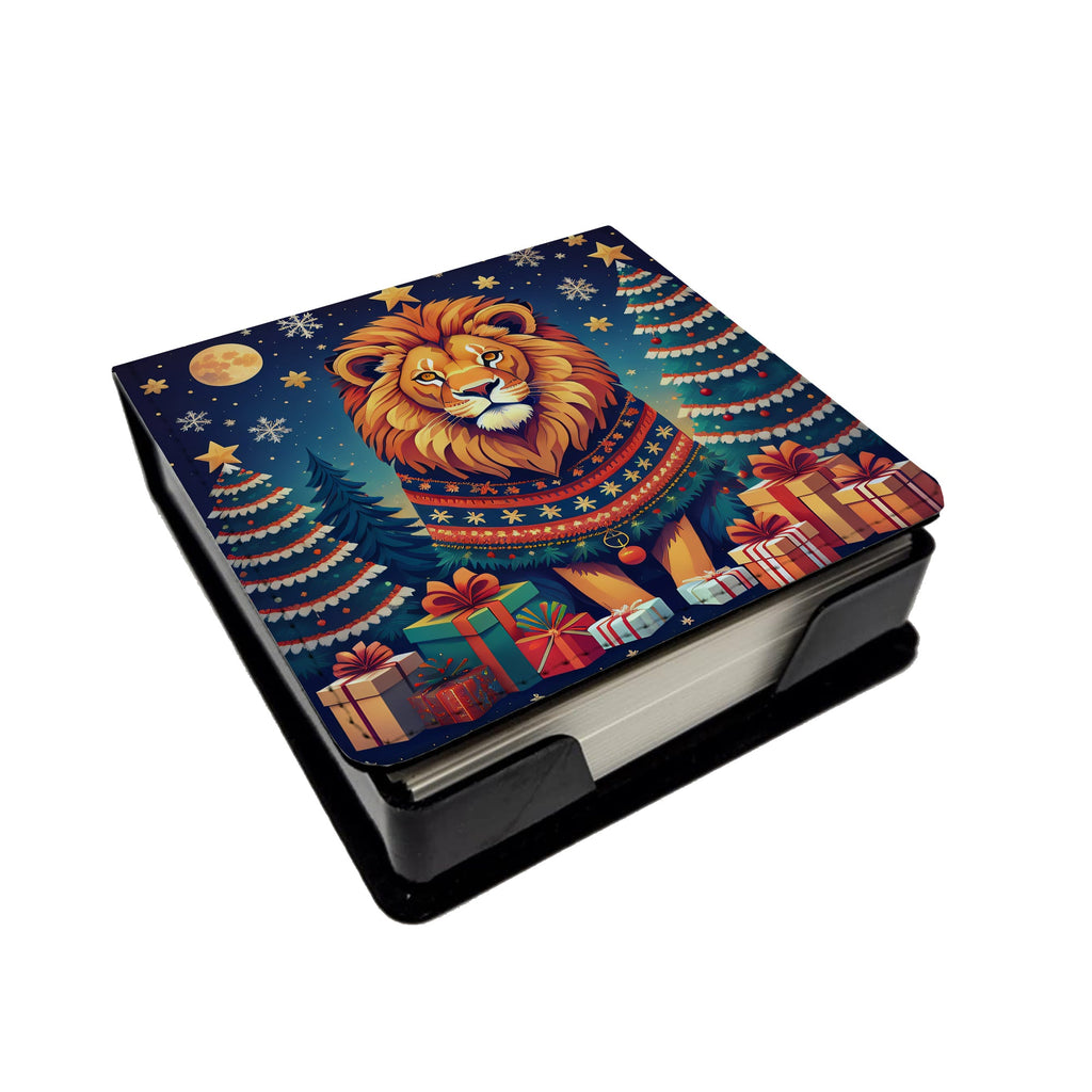 Lion Christmas PU Leather Note Paper Holder with Artist-Designed Cover, Desk Accessory, Office Gift