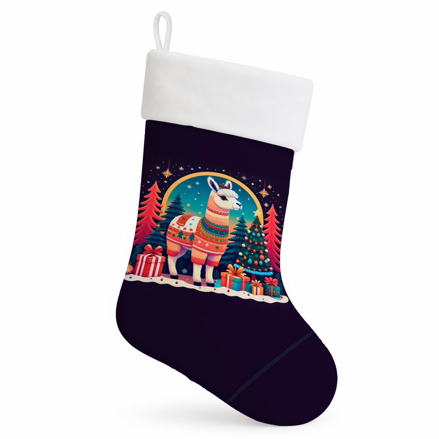 Llama Christmas Holiday Stocking Double-Sided Print, Polyester Suede,11x18, Made in USA