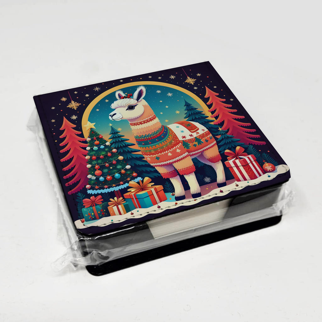 Llama Christmas PU Leather Note Paper Holder with Artist-Designed Cover, Desk Accessory, Office Gift