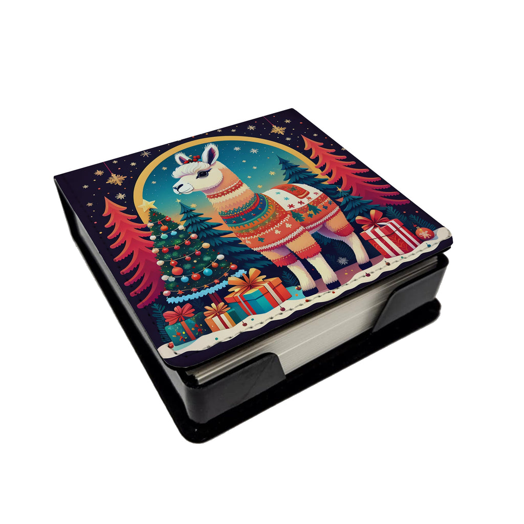 Llama Christmas PU Leather Note Paper Holder with Artist-Designed Cover, Desk Accessory, Office Gift