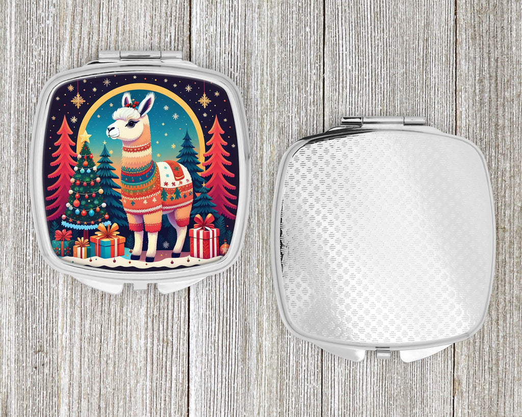 Llama Christmas Compact Mirror Decorative Travel Makeup Mirror for Women Girls Gifts Pocket Makeup Mirror Folding Handheld