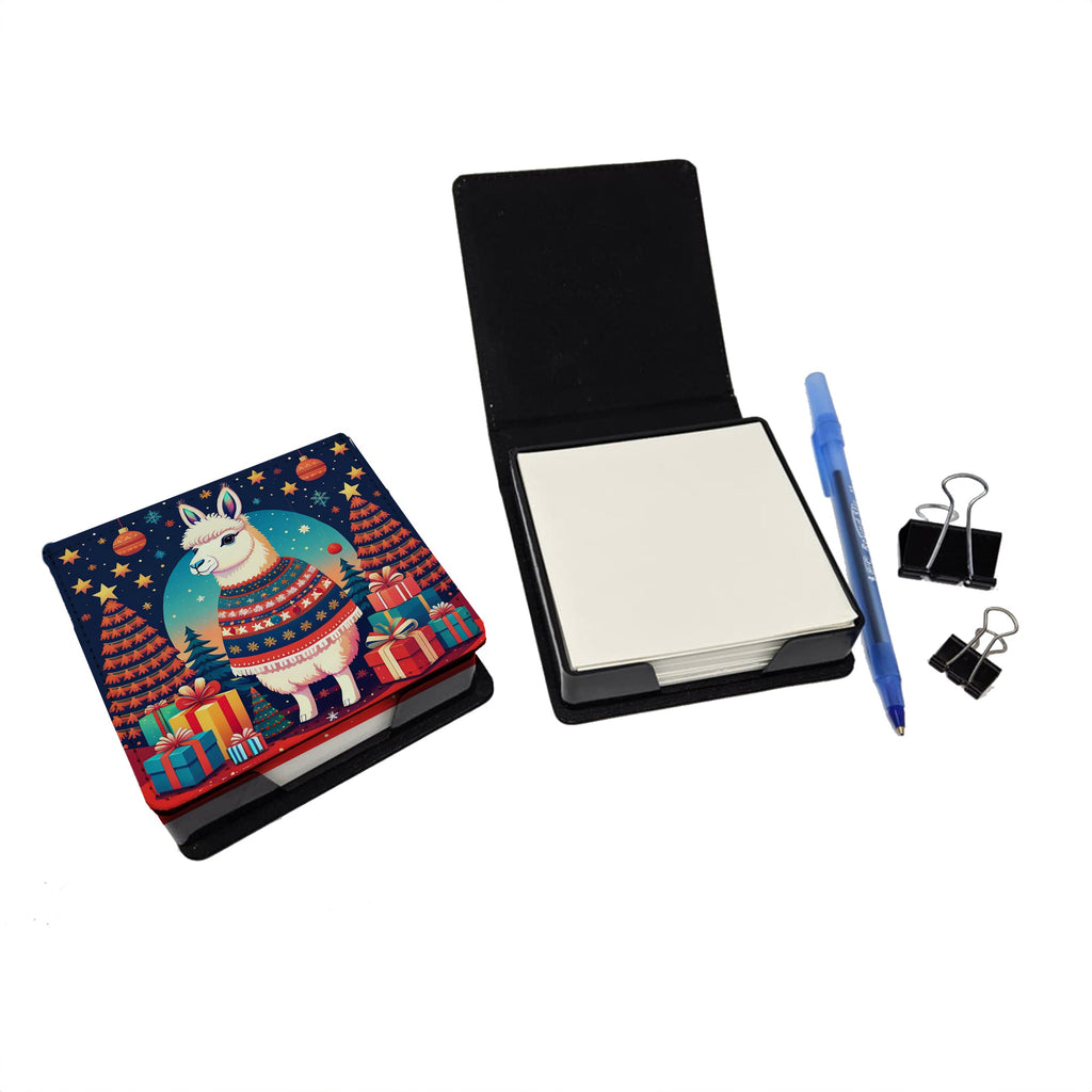 Llama Christmas PU Leather Note Paper Holder with Artist-Designed Cover, Desk Accessory, Office Gift