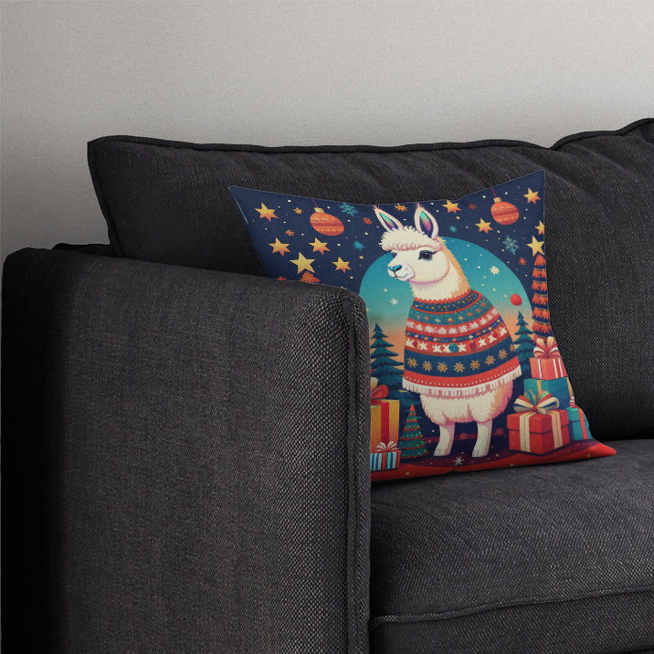Llama Christmas Decorative Throw Pillow 14x14 Indoor Outdoor Accent Cushion, Fabric Cover with Insert for Sofa, Bed, Porch & Living Room