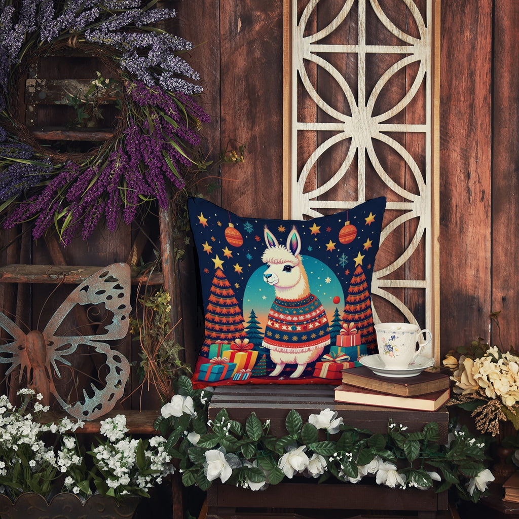 Llama Christmas Decorative Throw Pillow 18x18 Indoor Outdoor Accent Cushion, Fabric Cover with Insert for Sofa, Bed, Porch & Living Room