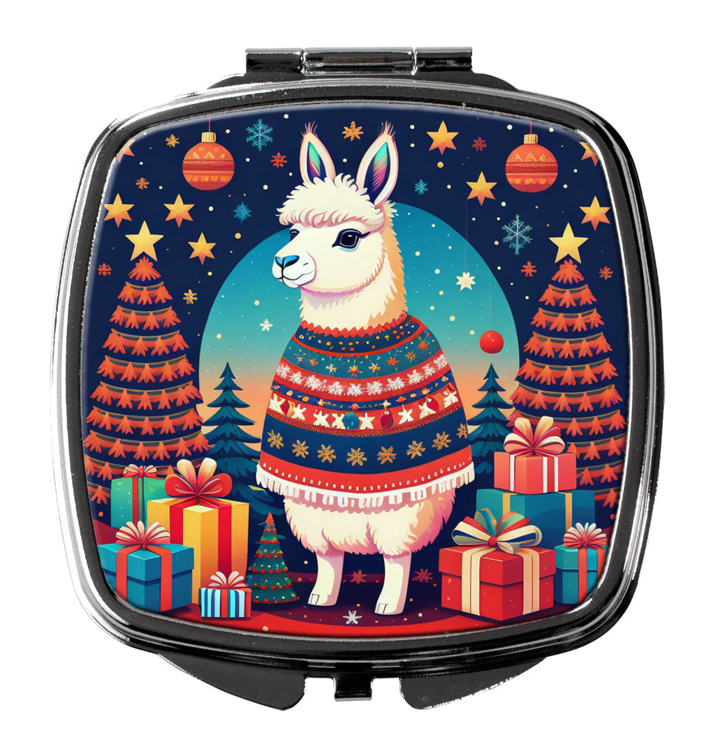 Llama Christmas Compact Mirror Decorative Travel Makeup Mirror for Women Girls Gifts Pocket Makeup Mirror Folding Handheld