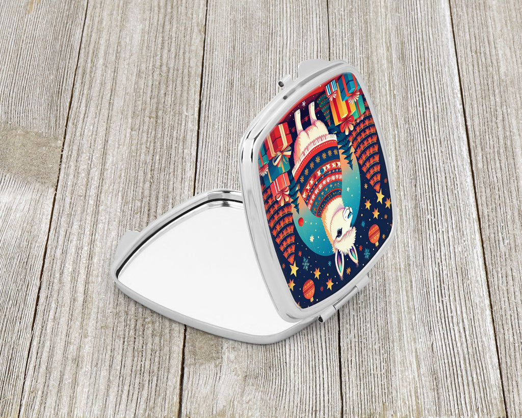 Llama Christmas Compact Mirror Decorative Travel Makeup Mirror for Women Girls Gifts Pocket Makeup Mirror Folding Handheld