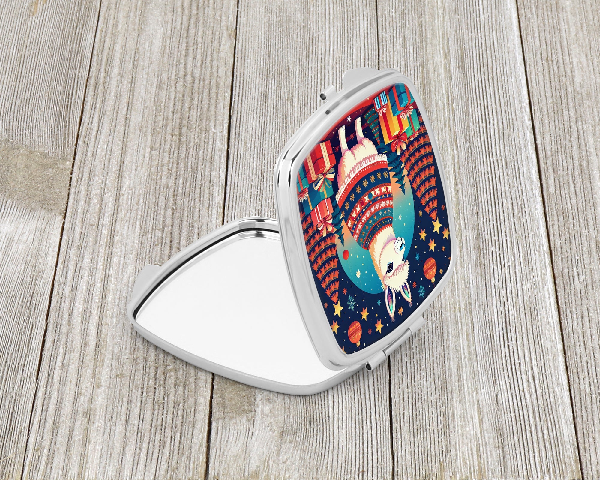 Llama Christmas Compact Mirror Decorative Travel Makeup Mirror for Women Girls Gifts Pocket Makeup Mirror Folding Handheld