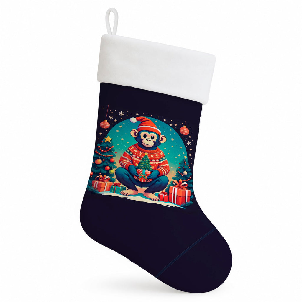 Monkey Christmas Holiday Stocking Double-Sided Print, Polyester Suede,11x18, Made in USA