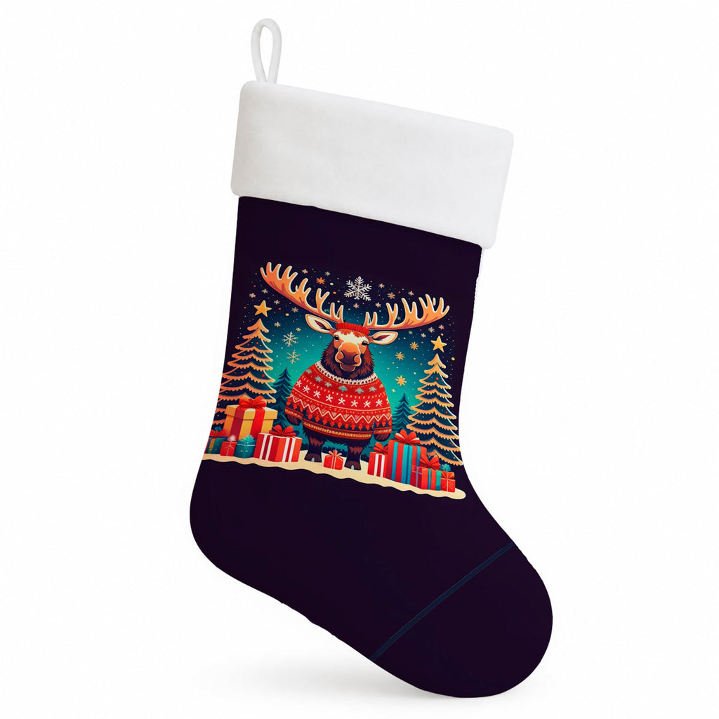 Moose Christmas Holiday Stocking Double-Sided Print, Polyester Suede,11x18, Made in USA