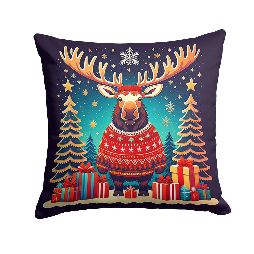 Moose Christmas Decorative Throw Pillow 18x18 Indoor Outdoor Accent Cushion, Fabric Cover with Insert for Sofa, Bed, Porch & Living Room