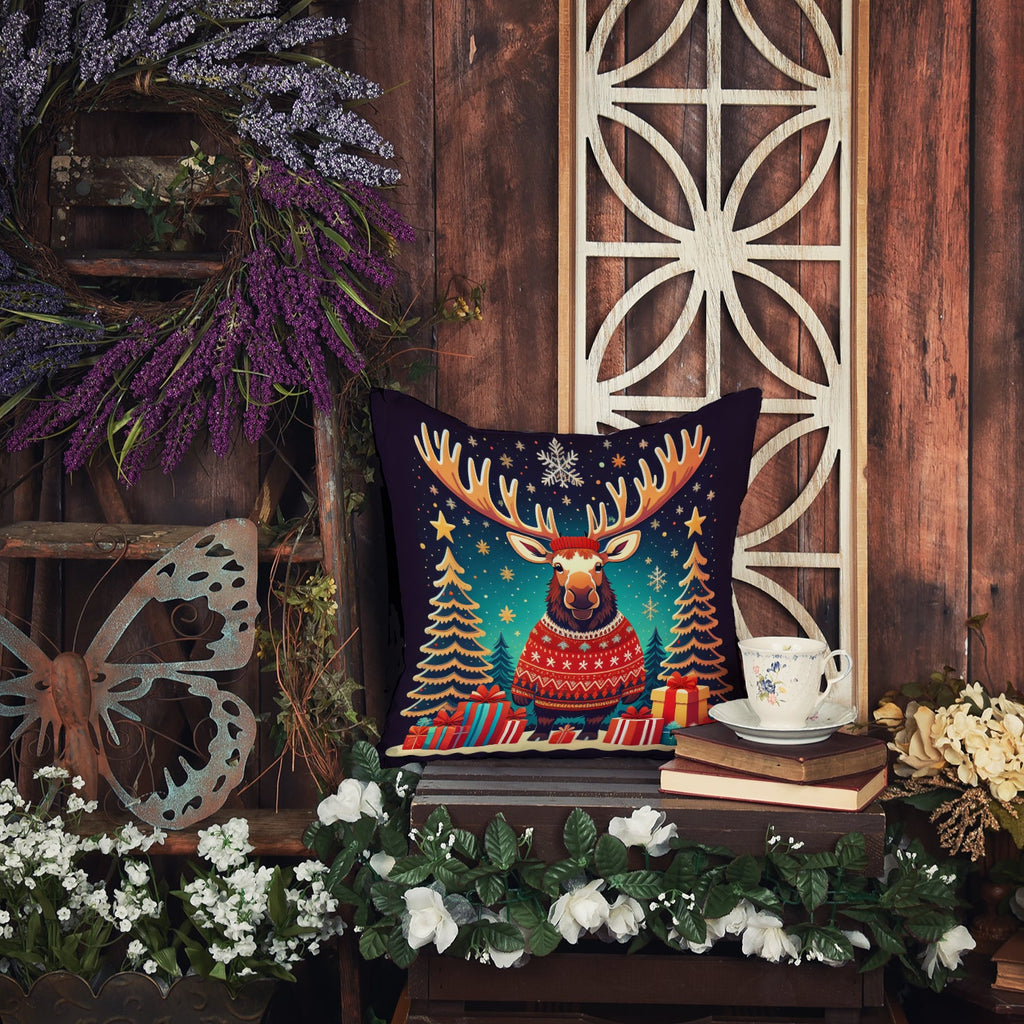 Moose Christmas Decorative Throw Pillow 18x18 Indoor Outdoor Accent Cushion, Fabric Cover with Insert for Sofa, Bed, Porch & Living Room