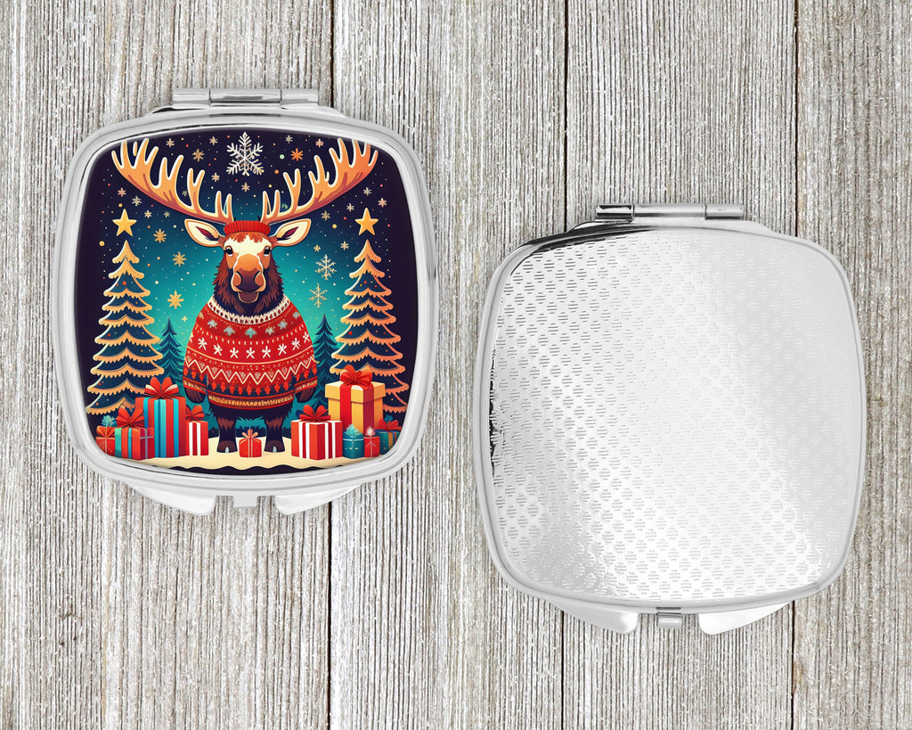 Moose Christmas Compact Mirror Decorative Travel Makeup Mirror for Women Girls Gifts Pocket Makeup Mirror Folding Handheld