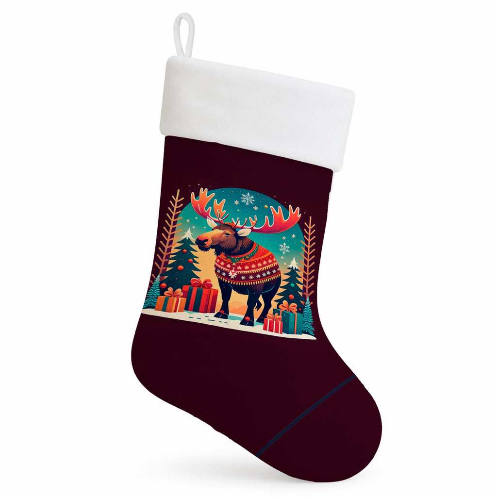 Moose Christmas Holiday Stocking Double-Sided Print, Polyester Suede,11x18, Made in USA