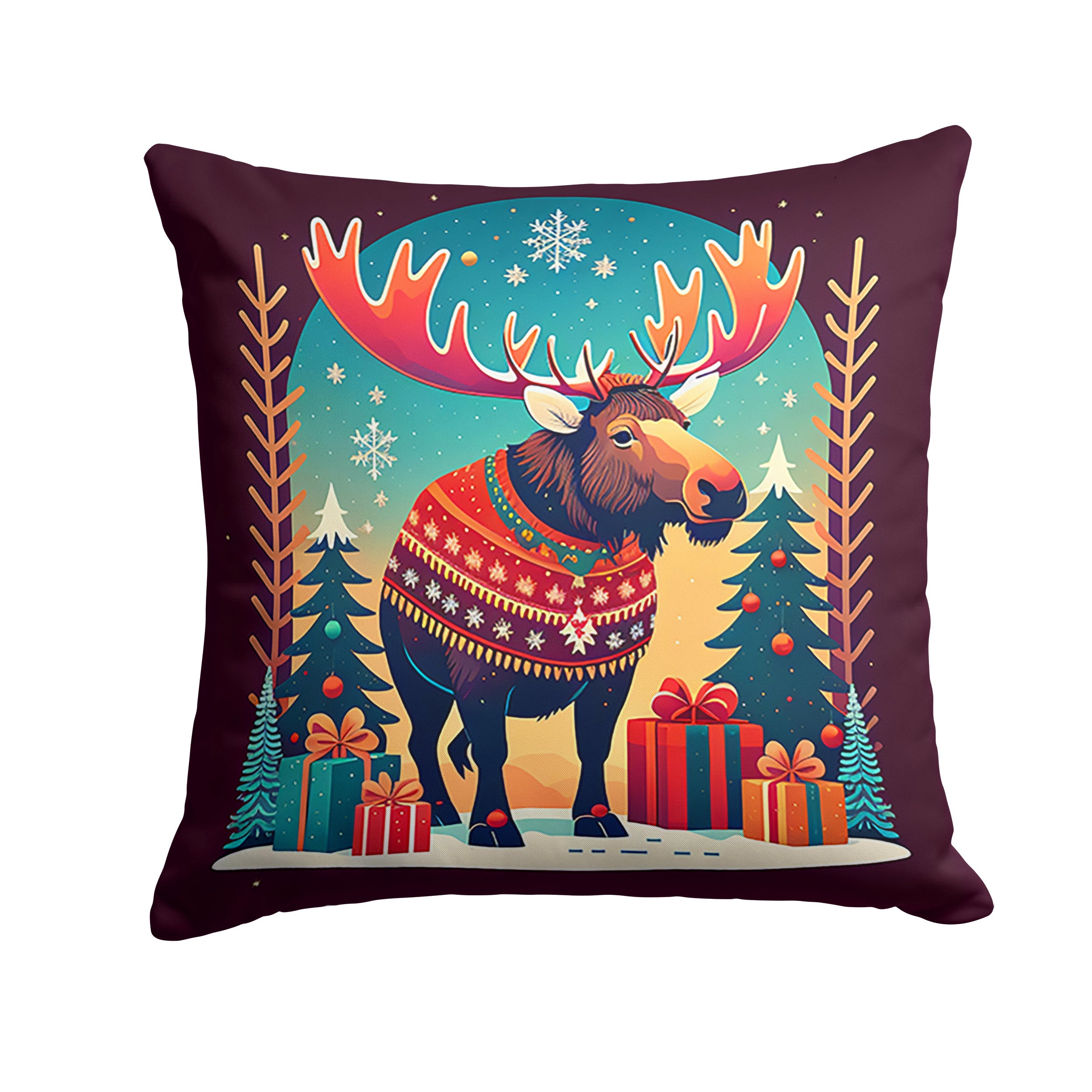 Moose Christmas Decorative Throw Pillow 18x18 Indoor Outdoor Accent Cushion, Fabric Cover with Insert for Sofa, Bed, Porch & Living Room