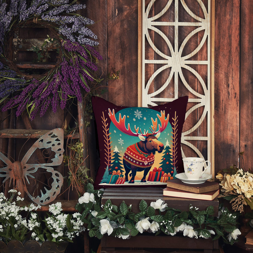 Moose Christmas Decorative Throw Pillow 18x18 Indoor Outdoor Accent Cushion, Fabric Cover with Insert for Sofa, Bed, Porch & Living Room
