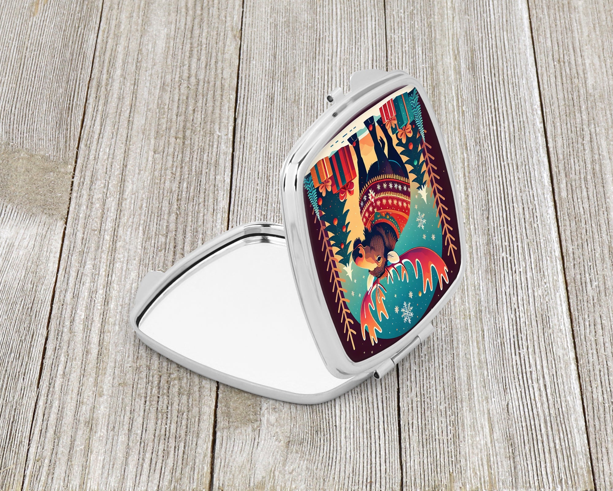 Moose Christmas Compact Mirror Decorative Travel Makeup Mirror for Women Girls Gifts Pocket Makeup Mirror Folding Handheld