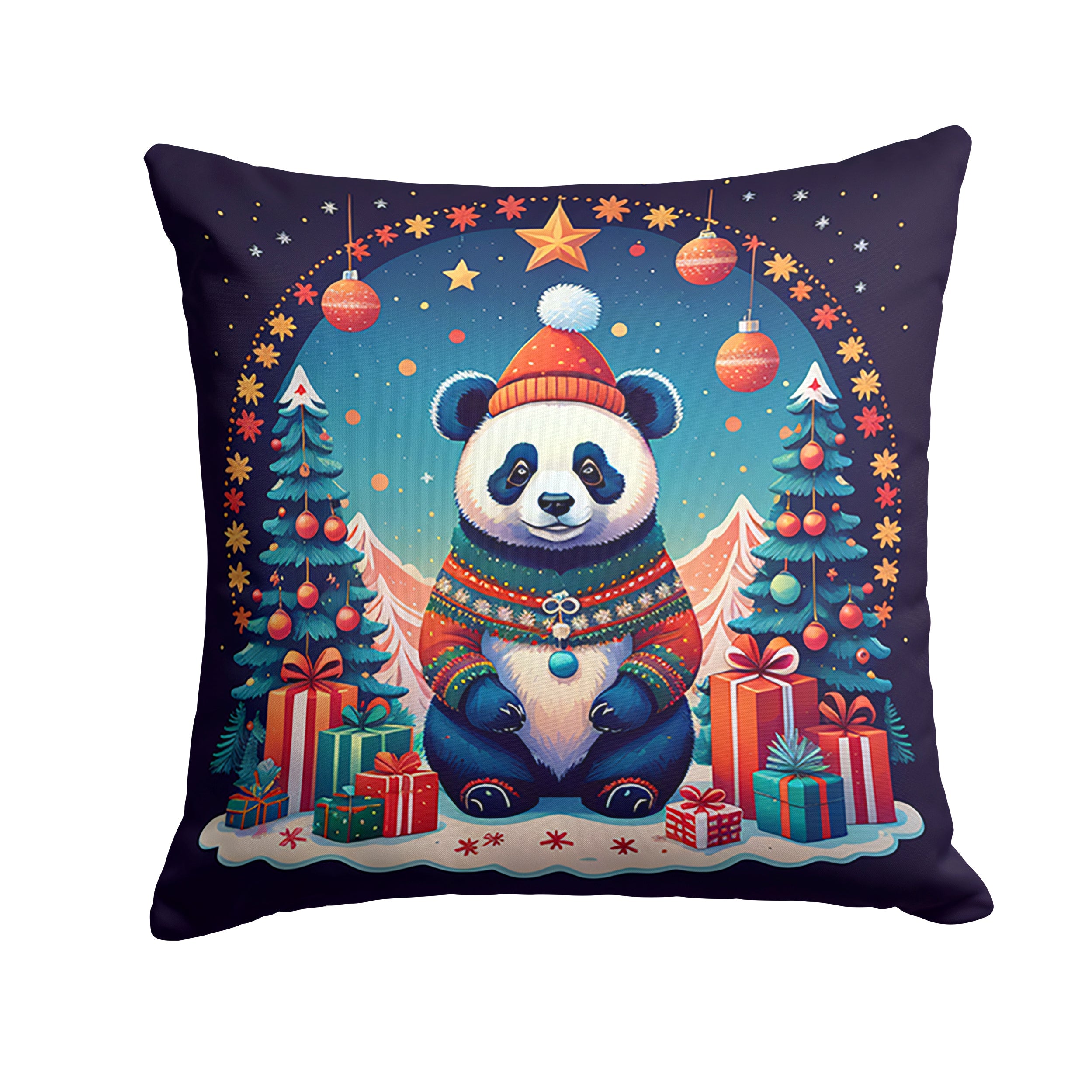 Panda Christmas Decorative Throw Pillow 18x18 Indoor Outdoor Accent Cushion, Fabric Cover with Insert for Sofa, Bed, Porch & Living Room