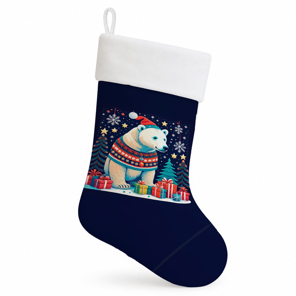 Polar Bear Christmas Holiday Stocking Double-Sided Print, Polyester Suede,11x18, Made in USA